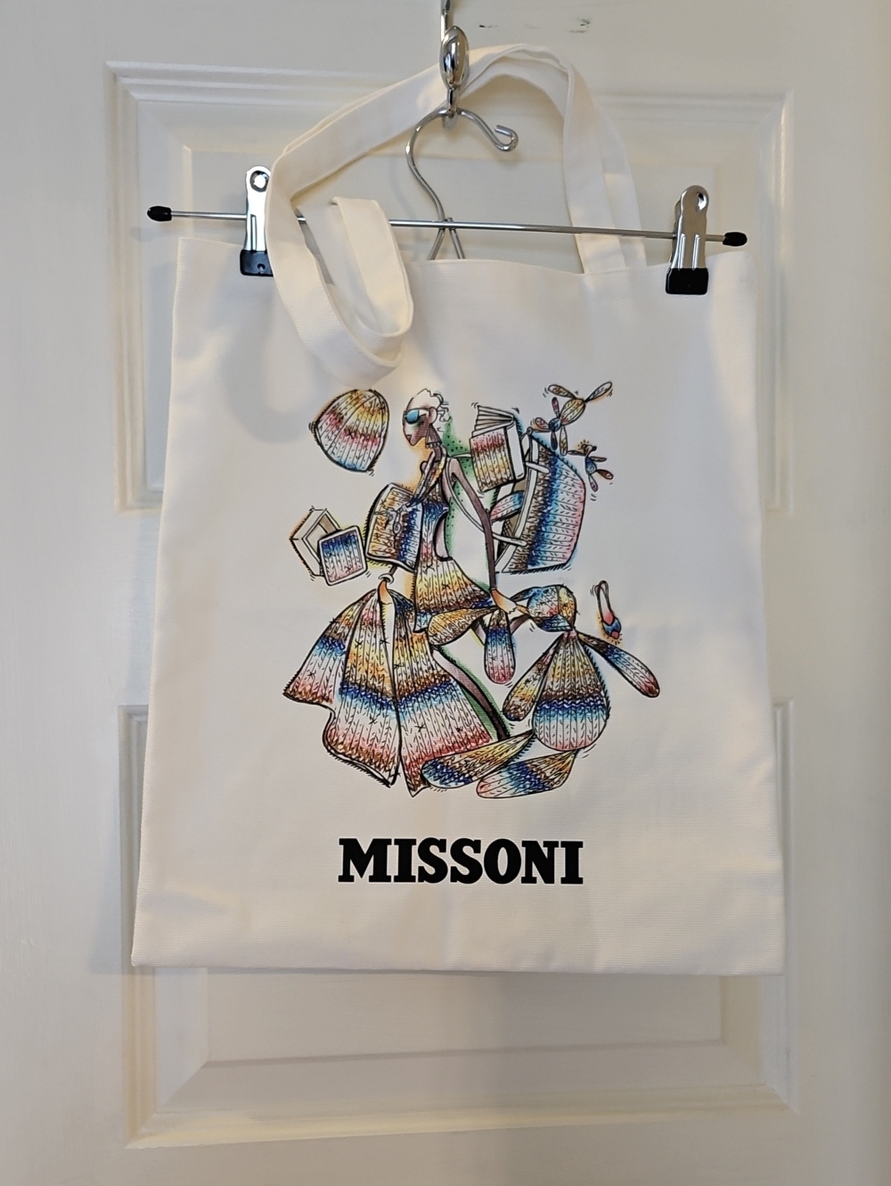 Missoni White Canvas Tote with Multicolor Abstract Print